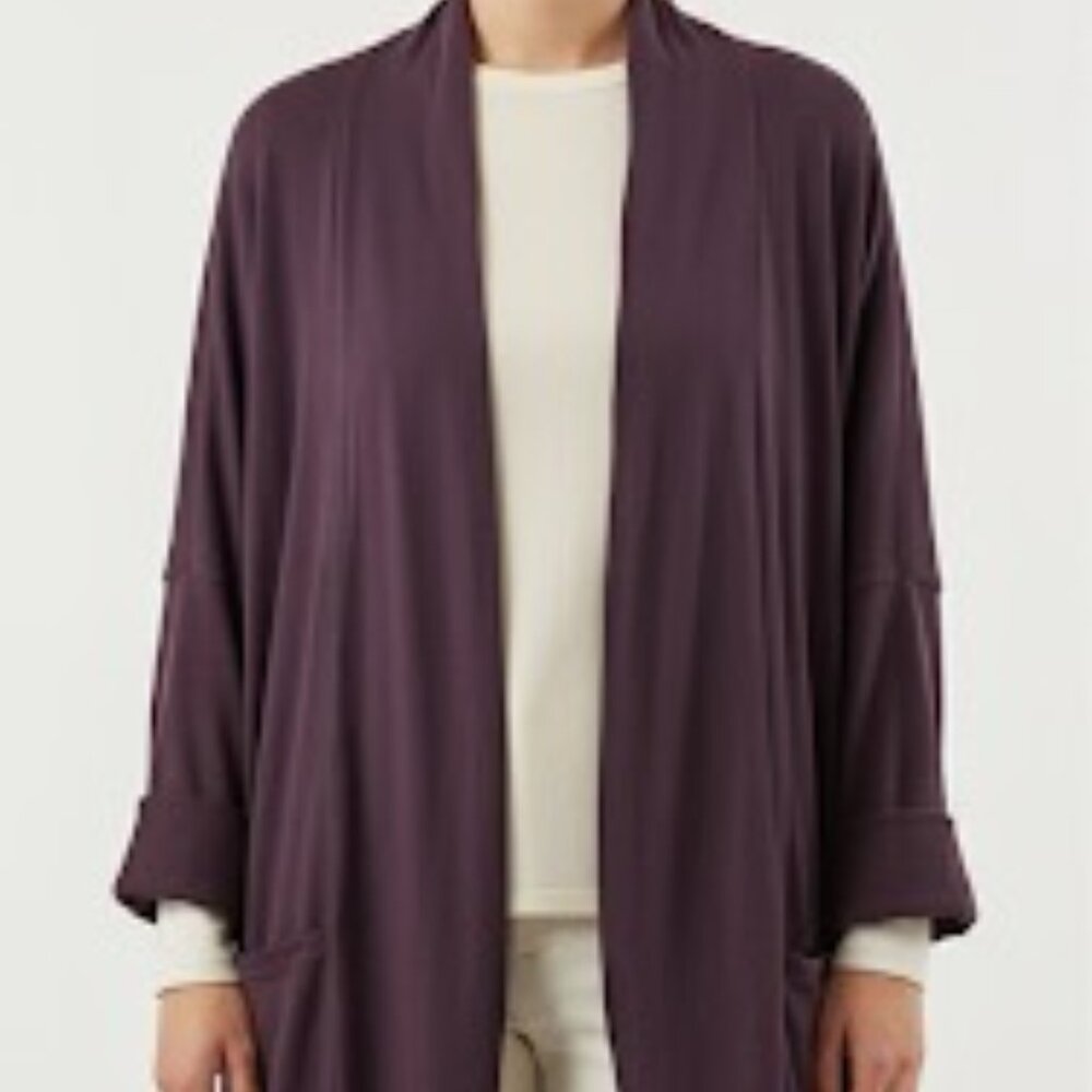 Pact Brooklyn Airplane Organic Cotton Open Front Cardigan Size  XXL  in Plum - Picture 4 of 5